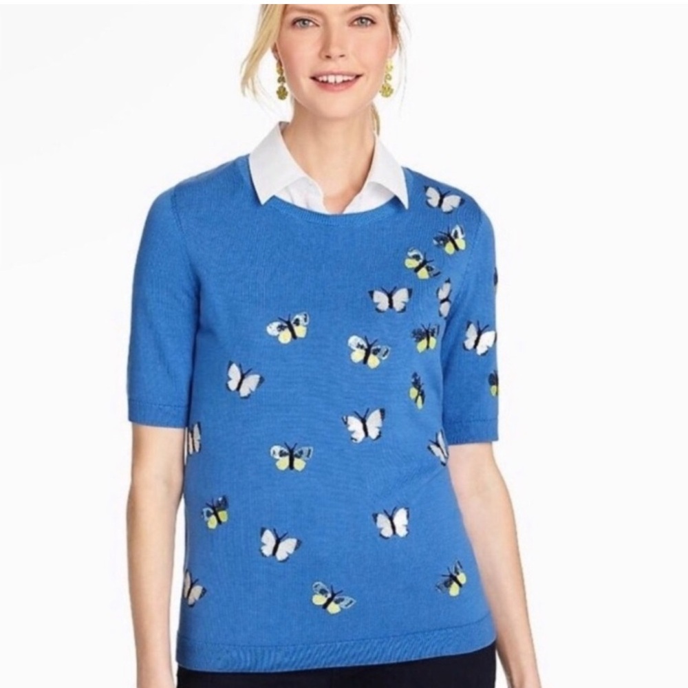 Talbots Blue Short Sleeve Tee with Butterfly Design